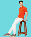 HiFlyers Men'S Solid Regular Fit Polo T-Shirt With Pocket -Orange