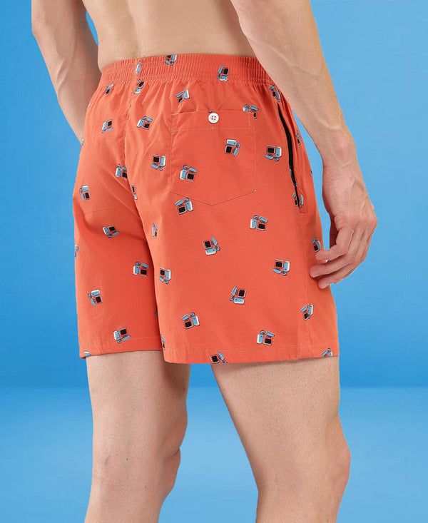 HiFlyers Men Regular Fit Printed Super Combed Cotton Woven Boxer Short Pack Of 1 Orange