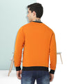 HiFlyers Men Slim Fit Cotrast Rib Cotton Fleece Round Neck Sweatshirt -Orange