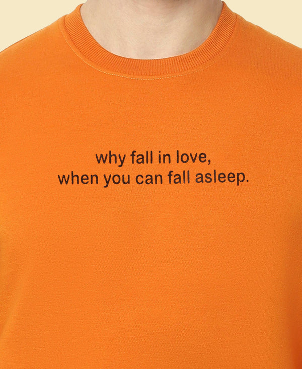 HiFlyers Men Slim Fit Slogan Printed Cotton Fleece Sweatshirt -Mustard