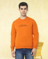 HiFlyers Men Slim Fit Slogan Printed Cotton Fleece Sweatshirt -Mustard