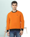 HiFlyers Men Slim Fit Cotrast Rib Cotton Fleece Round Neck Sweatshirt -Orange