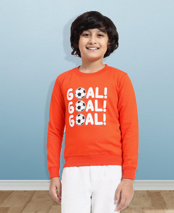 HiFlyers Boys Regular Fit | Premium Cotton Fleece |Full Sleeves|Round Neck|Trendy Winter Wear| Sweatshirts For Boys And Girls -Orange
