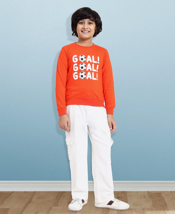 HiFlyers Boys Regular Fit | Premium Cotton Fleece |Full Sleeves|Round Neck|Trendy Winter Wear| Sweatshirts For Boys And Girls -Orange