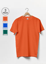 T.T. Men'S Eco Friendly (Cotton Rich) Recycled Fabric Solid Regular Fit Round Neck T-Shirt Pack Of 3 -Orange-Teel Blue-Bottle Green