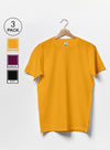 T.T. Men'S Eco Friendly (Cotton Rich) Recycled Fabric Solid Regular Fit Round Neck T-Shirt Pack Of 3 -Yellow-Maroon-Black