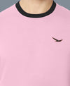 HiFlyers Men Slim Fit Cotrast Rib Cotton Fleece Round Neck Sweatshirt -Pink