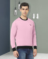 HiFlyers Men Slim Fit Cotrast Rib Cotton Fleece Round Neck Sweatshirt -Pink