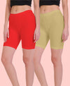 T.T. Pearl Women 100% Cotton Multipurpose Shorts Pack Of 2 Red & Skin