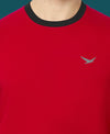 HiFlyers Men Slim Fit Cotrast Rib Cotton Fleece Round Neck Sweatshirt -Red