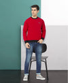 HiFlyers Men Slim Fit Cotrast Rib Cotton Fleece Round Neck Sweatshirt -Red