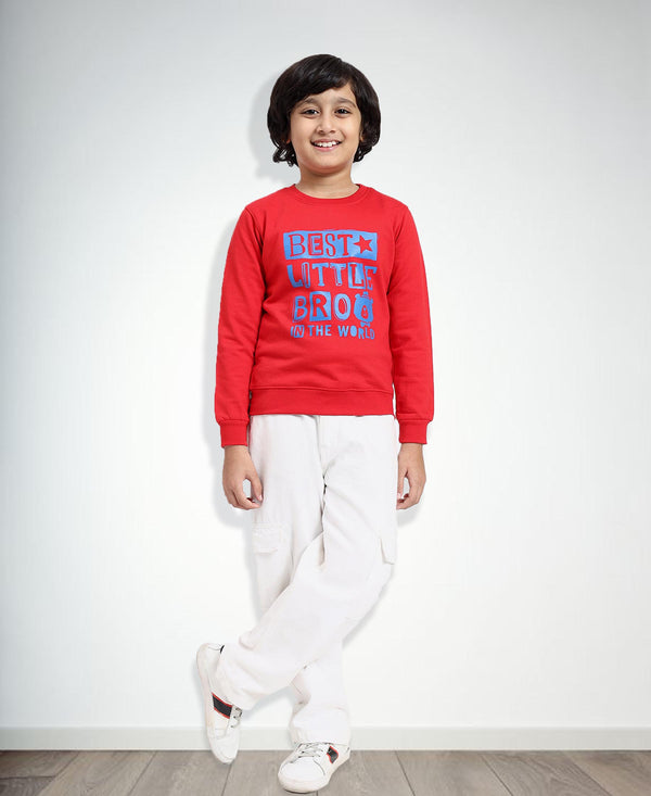 HiFlyers Boys Regular Fit | Premium Cotton Fleece |Full Sleeves|Round Neck|Trendy Winter Wear| Sweatshirts For Boys And Girls -Red