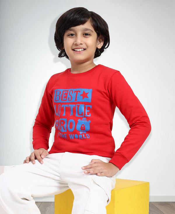 HiFlyers Boys Regular Fit | Premium Cotton Fleece |Full Sleeves|Round Neck|Trendy Winter Wear| Sweatshirts For Boys And Girls -Red