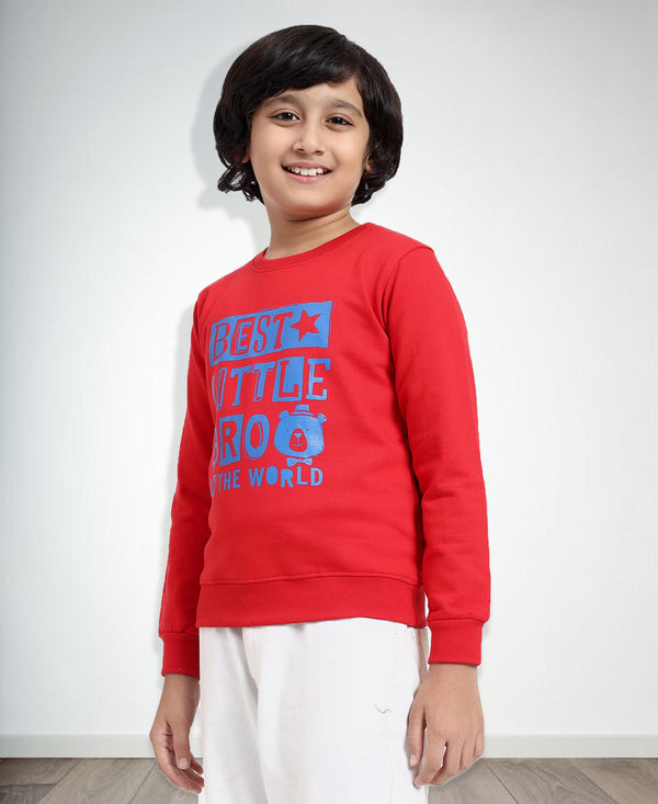 HiFlyers Boys Regular Fit | Premium Cotton Fleece |Full Sleeves|Round Neck|Trendy Winter Wear| Sweatshirts For Boys And Girls -Red