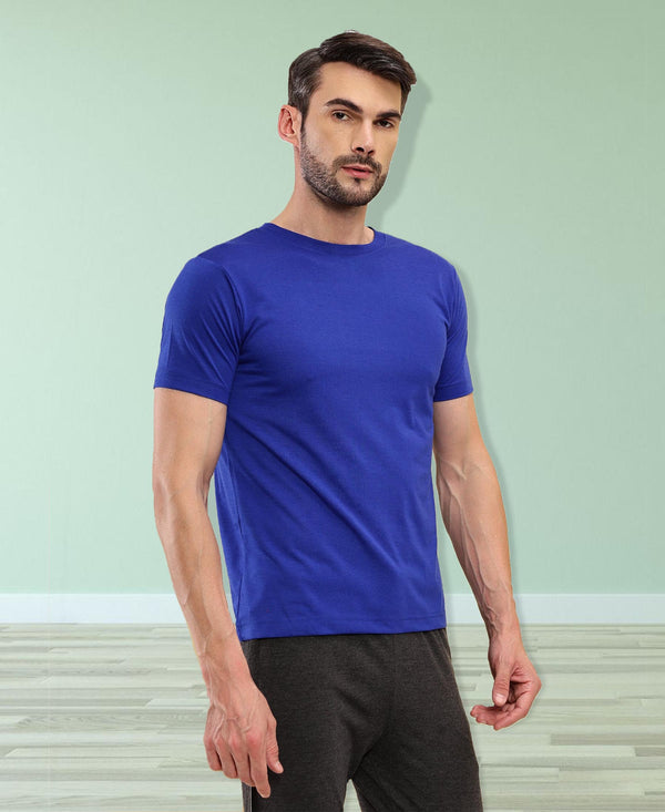 T.T Mens Royal Blue Regular FitPoly Jersey Round Neck Half Sleeve T-Shirt