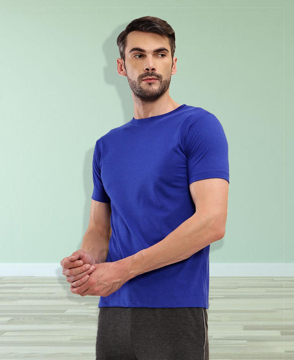 T.T Mens Royal Blue Regular FitPoly Jersey Round Neck Half Sleeve T-Shirt