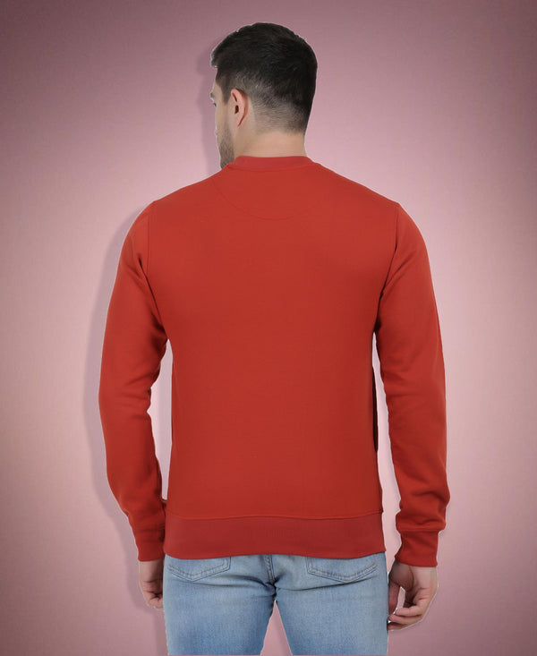 HiFlyers Mens Rust Slim Fit Printed Round Neck Sweatshirt