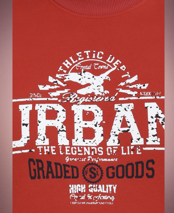 HiFlyers Mens Rust Slim Fit Printed Round Neck Sweatshirt