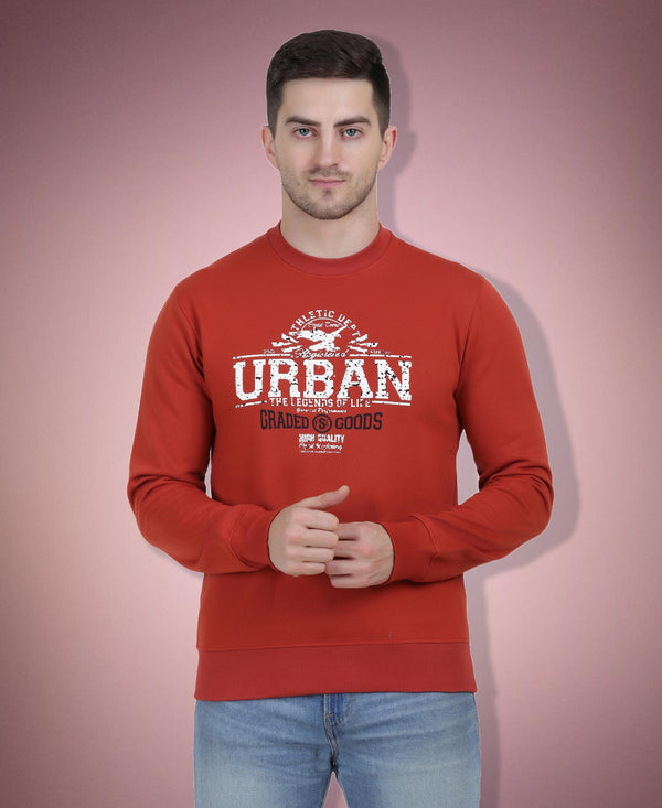 HiFlyers Mens Rust Slim Fit Printed Round Neck Sweatshirt