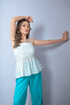 Ivory top with firozi trouser