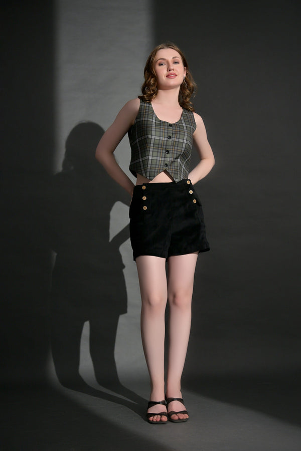 Garden Party Cotton Short Co ord set with Checks Waist coat (Combo)