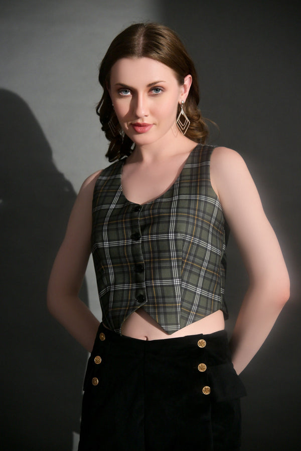 Garden Party Cotton checks waistcoat for complete western look (Top Only)