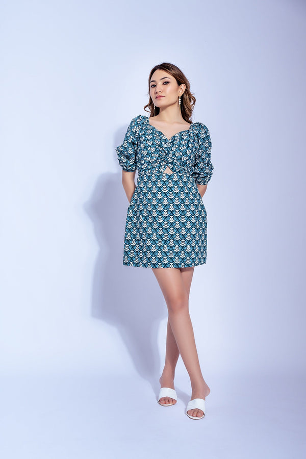 Garden Party Teal Green Cotton Dress