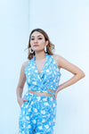 Sky blue wrap coat with trouser