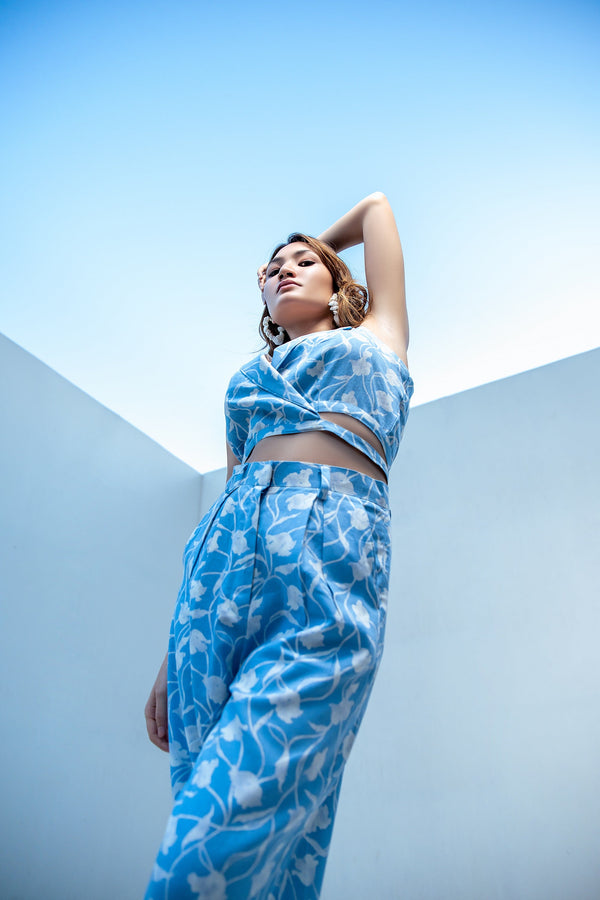 Garden Party Sky Blue Wrap Coat With Trouser (Combo)