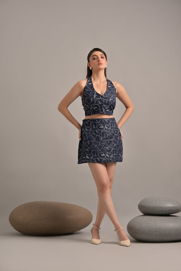 Garden Party Navy Blue Ambroidery Linen Cords (Combo)