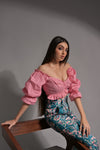 Pink gingham top floral trouser combo