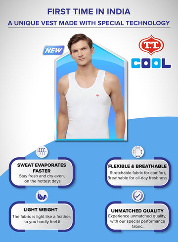 T.T. COOL 100% COTTON with Moisture Wicking & Cooling Technology VEST (PACK OF 2) White