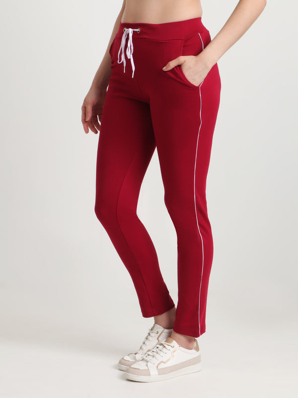 T.T. Women 100% Cotton Interlock Fabric Maroon Track Pant