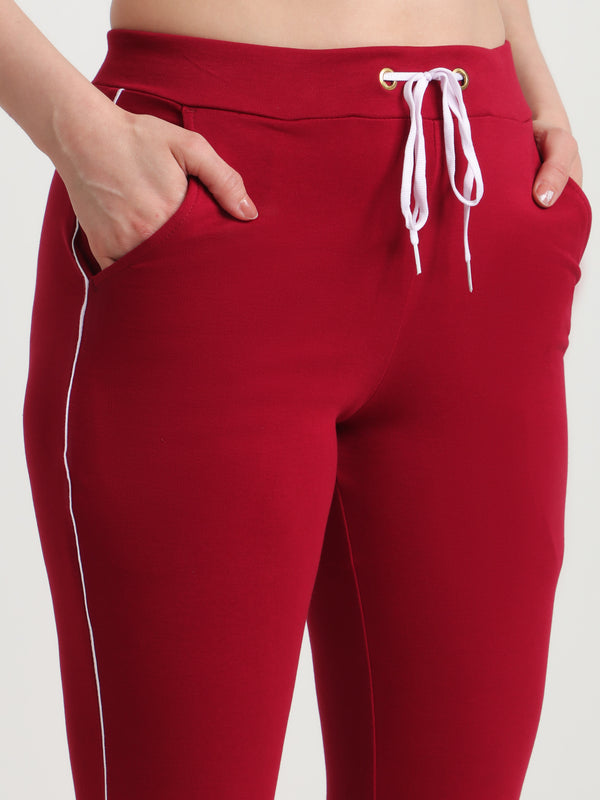 T.T. Women 100% Cotton Interlock Fabric Maroon Track Pant