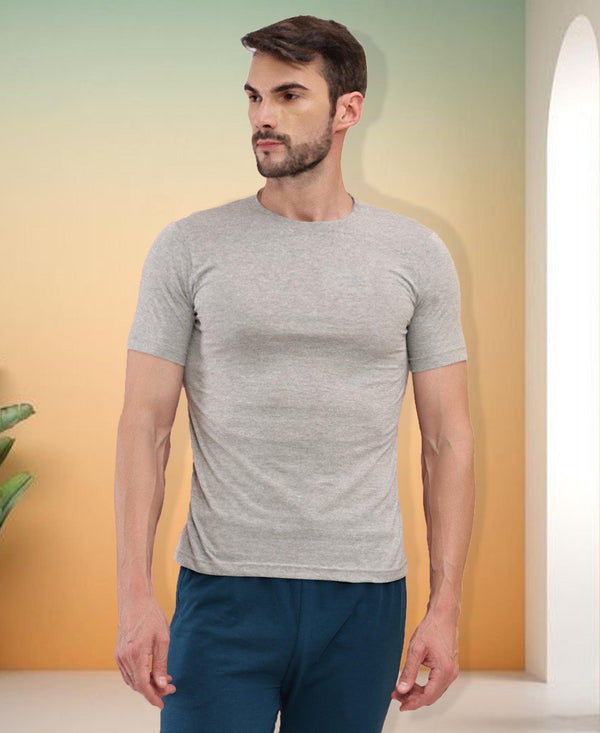 T.T. Men Slim Fit 100% Cotton Cool Round Neck Half Sleev Solid Tshirt Grey