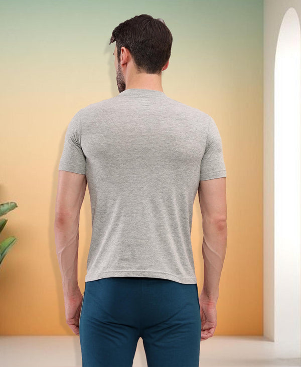 T.T. Men Slim Fit 100% Cotton Cool Round Neck Half Sleev Solid Tshirt Grey