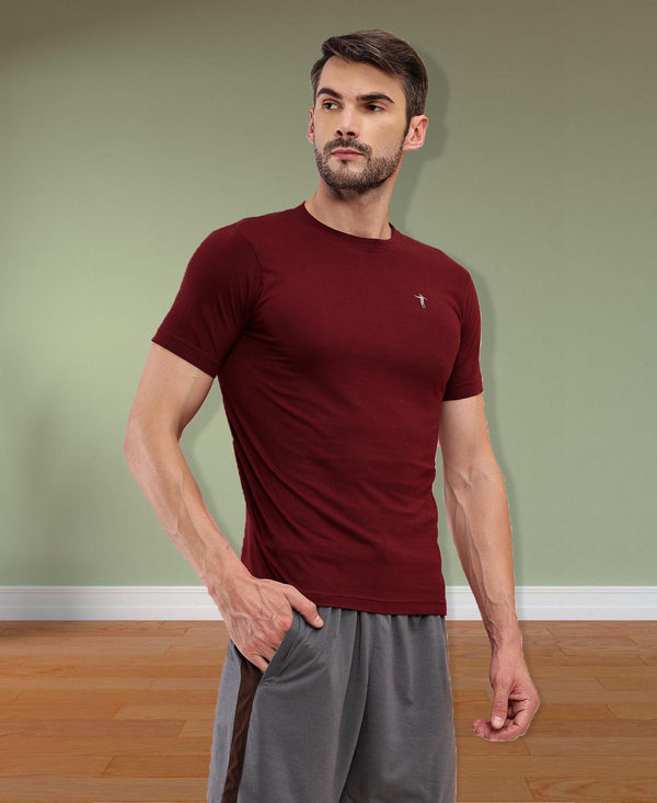 T.T. Men Slim Fit 100% Cotton Cool Round Neck Half Sleev Solid Tshirt Maroon