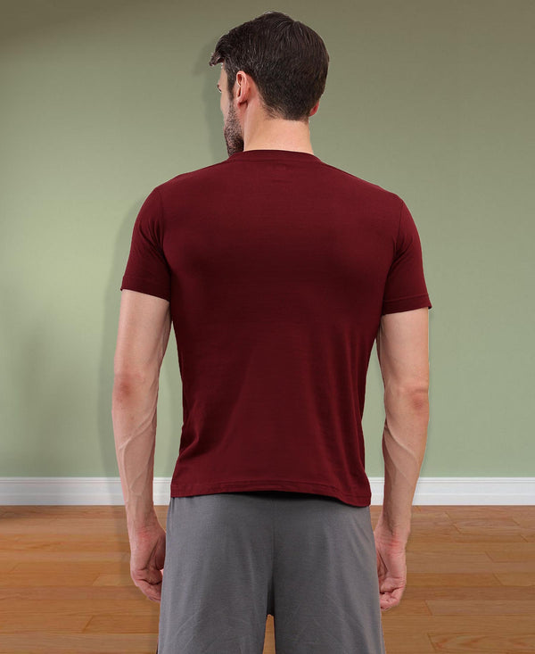 T.T. Men Slim Fit 100% Cotton Cool Round Neck Half Sleev Solid Tshirt Maroon