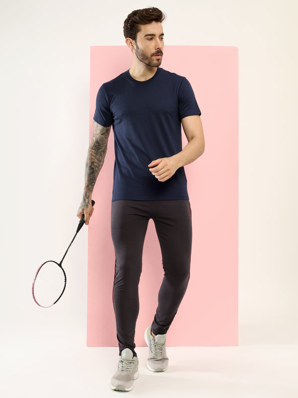 T.T. Men Eco Friendly Cotton Blended Fabric Solid Round Neck Regular Fit Navy