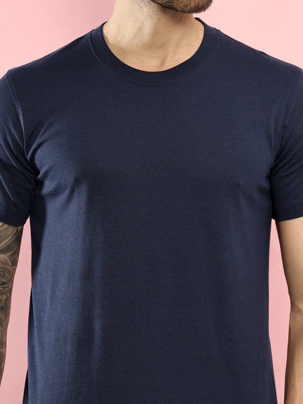 T.T. Men Eco Friendly Cotton Blended Fabric Solid Round Neck Regular Fit Navy