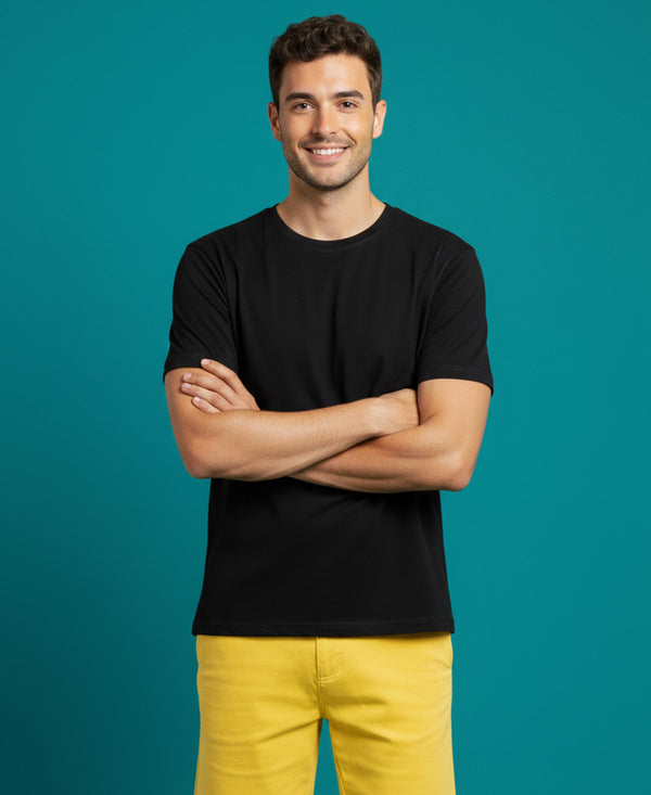 T.T. Men'S Solid Eco Friendly Cotton Blended Fabric Regular Fit Round Neck T-Shirt-Black