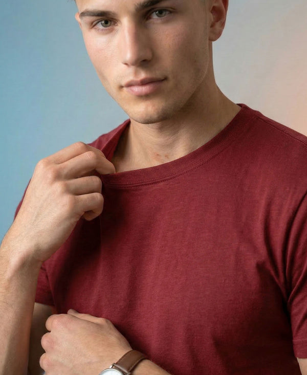 T.T. Men Eco Friendly Cotton Blended Fabric Solid Round Neck Regular Fit Maroon