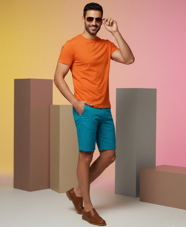 T.T. Men'S Solid Eco Friendly Cotton Blended Fabric Regular Fit Round Neck T-Shirt-Orange