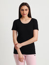 T.T. Women Slim Fit 100% Cotton Cool Round Neck Half Sleev Solid TshirtBlack