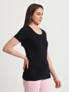 T.T. Women Slim Fit 100% Cotton Cool Round Neck Half Sleev Solid TshirtBlack