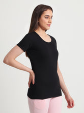 T.T. Women Slim Fit 100% Cotton Cool Round Neck Half Sleev Solid Tshirt  Black