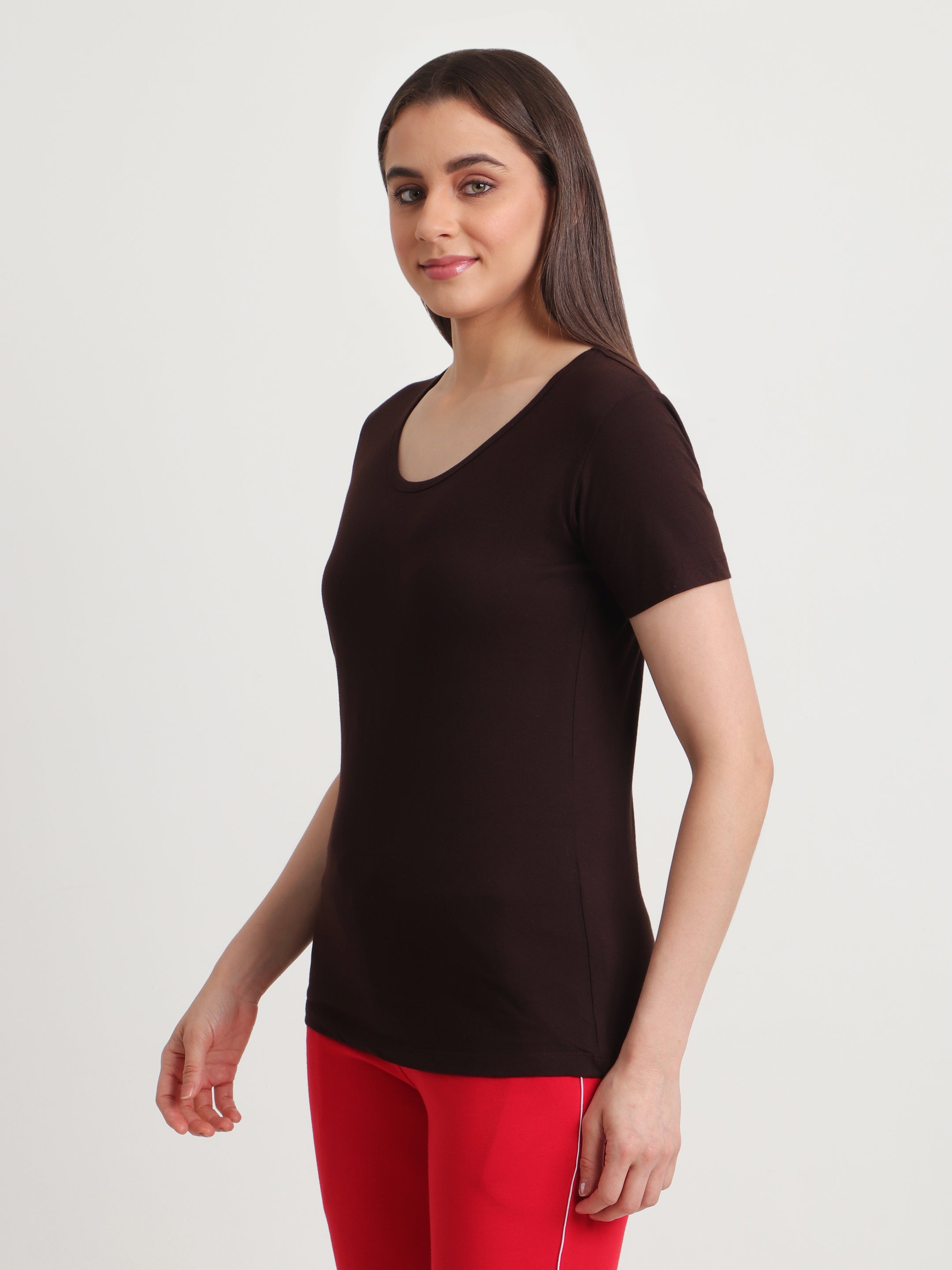 T.T. Women Slim Fit 100% Cotton Cool Round Neck Half Sleev Solid Tshirt  Brown