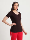 T.T. Women Slim Fit 100% Cotton Cool Round Neck Half Sleev Solid Tshirt  Brown