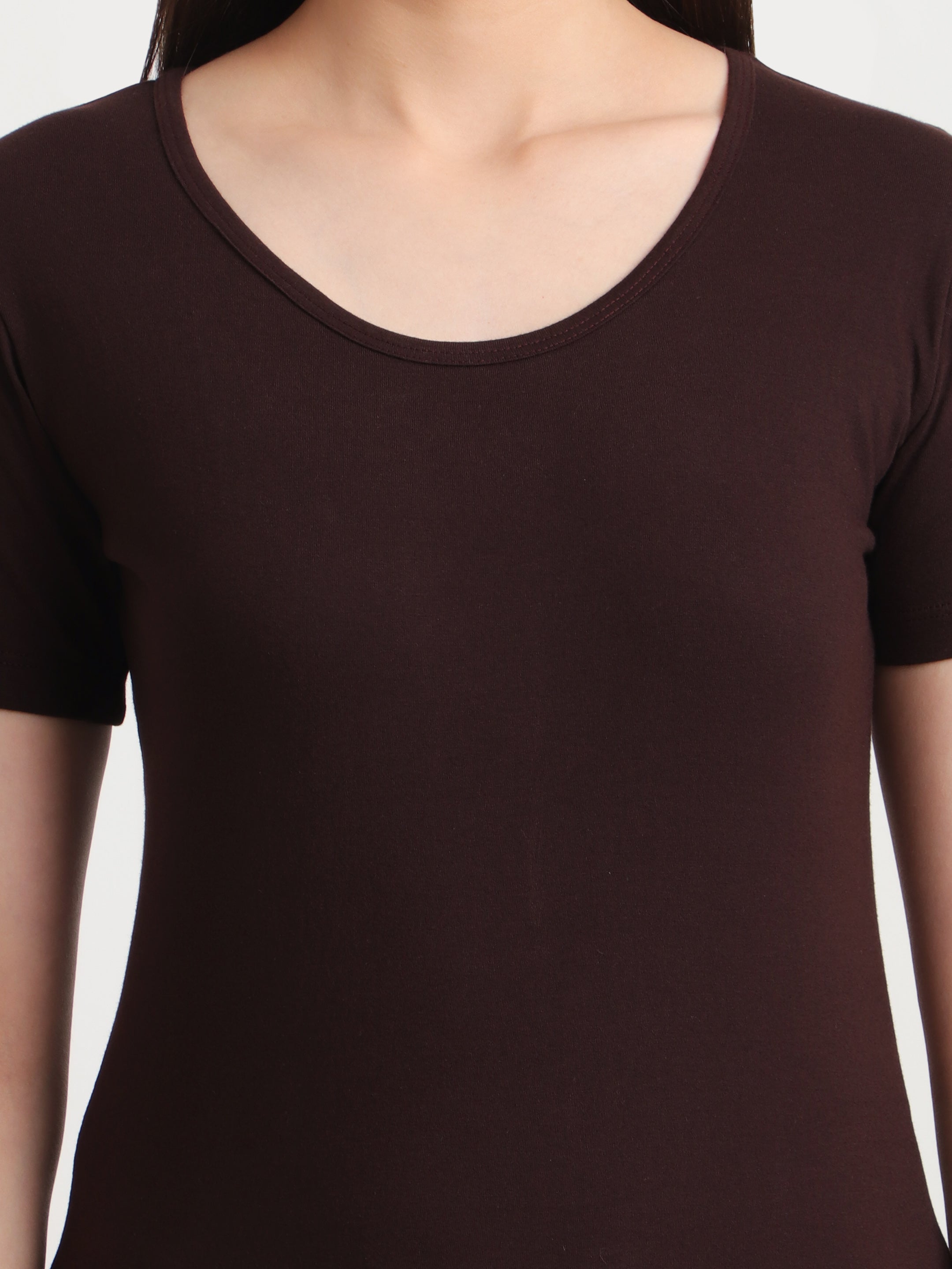 T.T. Women Slim Fit 100% Cotton Cool Round Neck Half Sleev Solid Tshirt  Brown