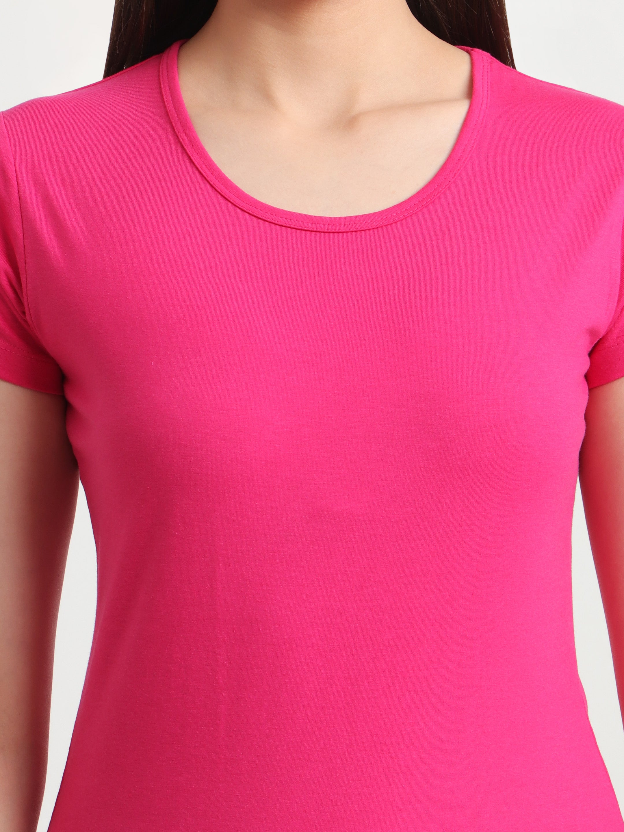 T.T. Women Slim Fit 100% Cotton Cool Round Neck Half Sleev Solid Tshirt  Fuchsia